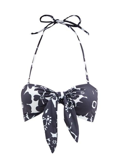Matchesfashion.com Cala De La Cruz - Carla Floral-print Jersey Bandeau Bikini Top - Womens - Black White