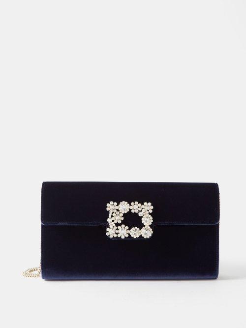 Roger Vivier - Flower Strass Crystal Buckle Boucl Clutch Bag - Womens - Navy