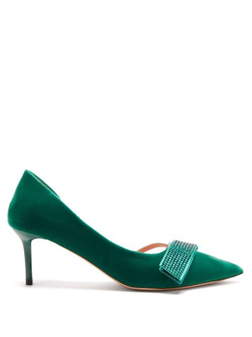 Matchesfashion.com Rochas - Crystal-strap Point-toe Velvet D'orsay Pumps - Womens - Green