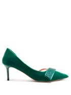 Matchesfashion.com Rochas - Crystal-strap Point-toe Velvet D'orsay Pumps - Womens - Green