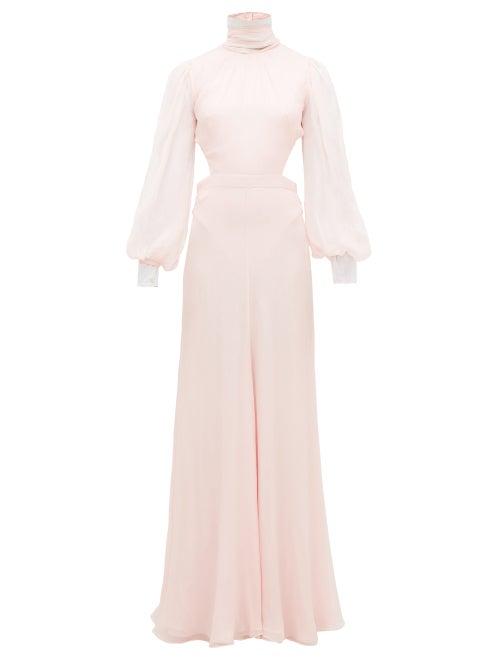 Matchesfashion.com Alexander Mcqueen - High-neck Open-back Silk-chiffon Gown - Womens - Light Pink