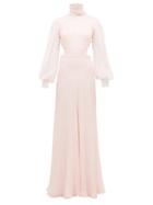 Matchesfashion.com Alexander Mcqueen - High-neck Open-back Silk-chiffon Gown - Womens - Light Pink