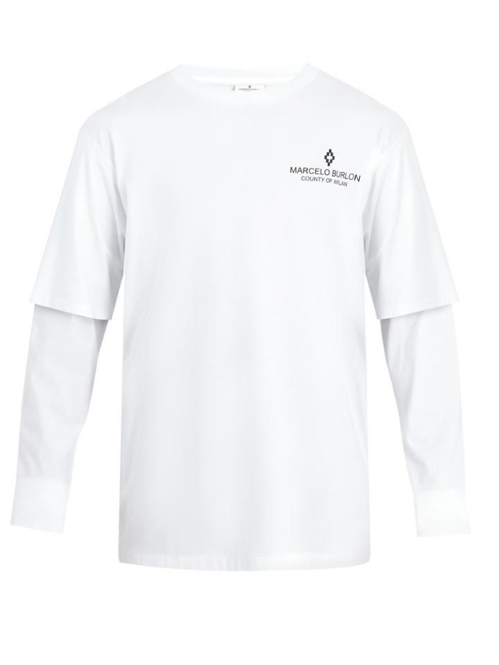 Marcelo Burlon Logo-print Long-line Cotton-jersey T-shirt