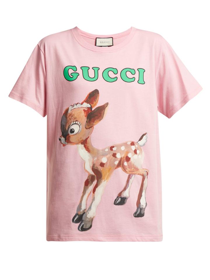 Gucci Fawn And Floral-print Cotton T-shirt