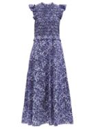 Matchesfashion.com Sea - Celine Mottled-print Cotton-gauze Midi Dress - Womens - Indigo