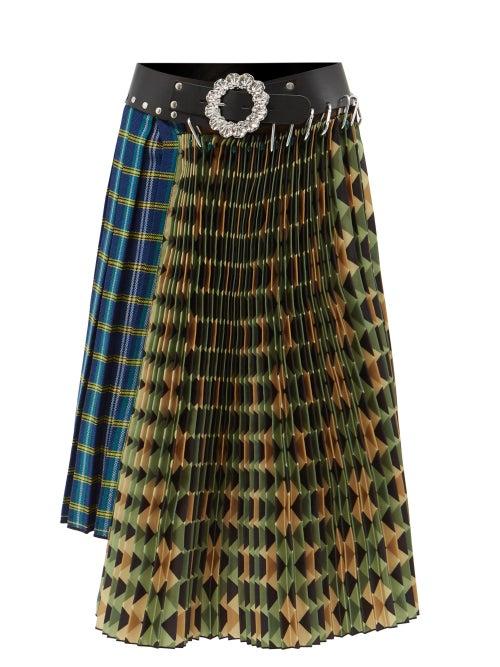 Chopova Lowena - Tartan-wool And Argyle-taffeta Midi Skirt - Womens - Blue Multi