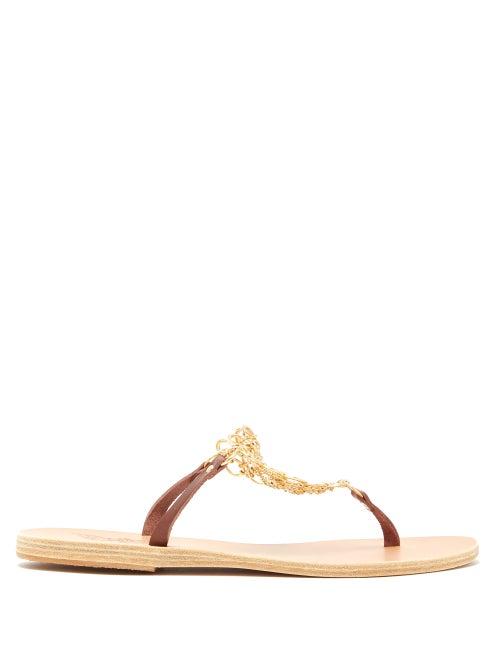 Matchesfashion.com Ancient Greek Sandals - Fokida Chain Embellished Leather Sandals - Womens - Dark Brown
