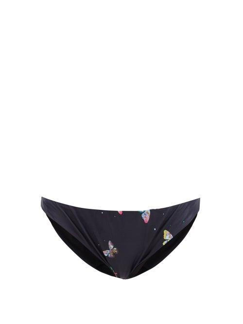 Cynthia Rowley - Ruched Butterfly-print Bikini Briefs - Womens - Black Print