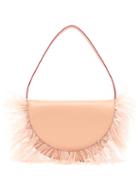 Matchesfashion.com Staud - Amal Feather-trimmed Leather Shoulder Bag - Womens - Beige
