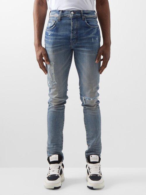 Amiri - Distressed Skinny Jeans - Mens - Light Blue