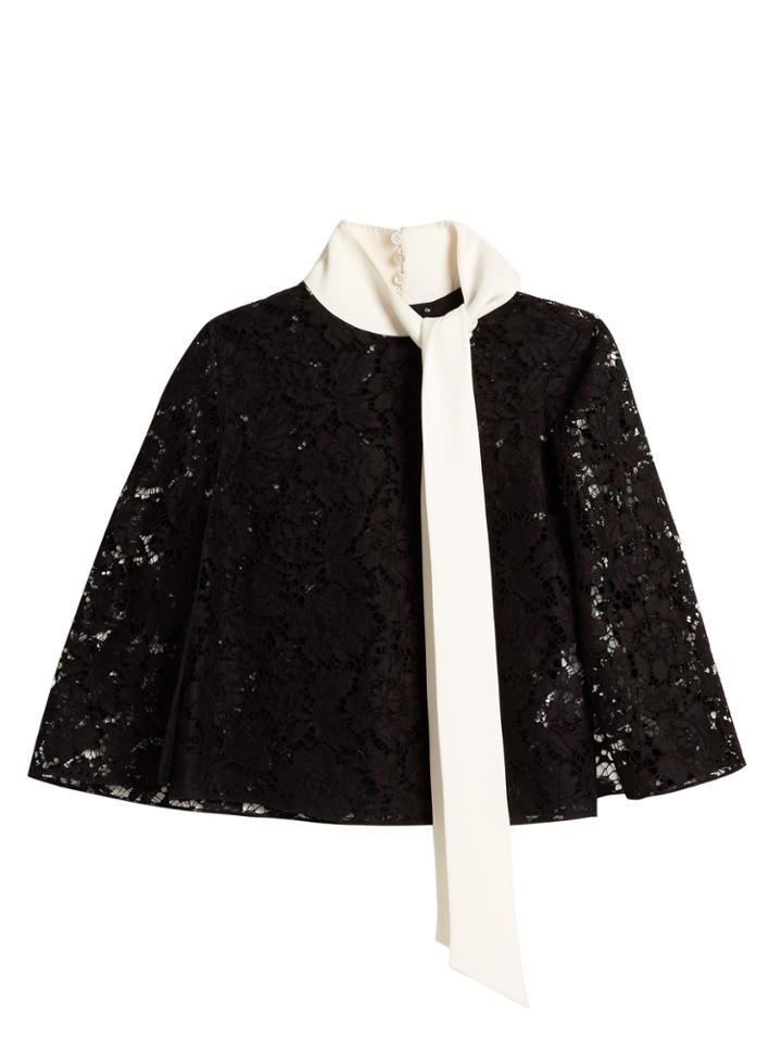 Valentino Tie-neck Sheer-lace Top