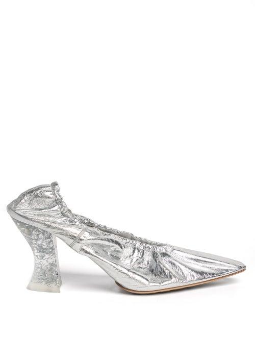 Bottega Veneta - Point-toe Glitter-heel Leather Pumps - Womens - Silver