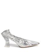 Bottega Veneta - Point-toe Glitter-heel Leather Pumps - Womens - Silver