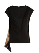 Loewe Asymmetric Scarf-panel Satin And Linen Top