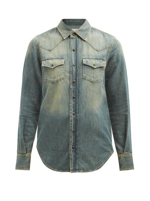 Saint Laurent - Fade-wash Denim Shirt - Womens - Denim