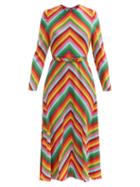 Valentino - Chevron-stripe Crepe De Chine Midi Dress - Womens - Multi