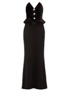 Matchesfashion.com Alessandra Rich - Strapless Velvet And Wool Blend Peplum Dress - Womens - Black