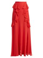 Matchesfashion.com Elie Saab - Ruffle Silk Blend Skirt - Womens - Coral