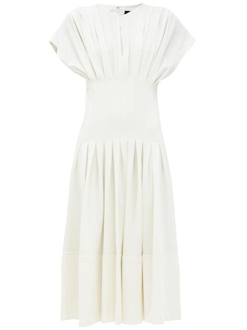 Matchesfashion.com Proenza Schouler - Pintucked-waist Pleated Floral-print Crepe Dress - Womens - Ivory