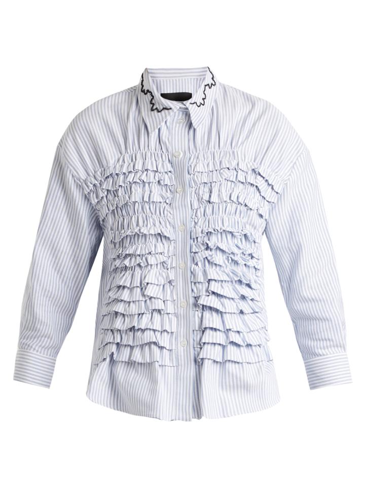 Simone Rocha Ruffle-front Striped Cotton Shirt