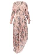 Matchesfashion.com Preen By Thornton Bregazzi - Delaney Asymmetric Floral-print Pliss Dress - Womens - Pink Print