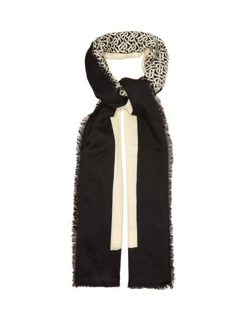 Matchesfashion.com Burberry - Tb Monogram Cashmere Faille Scarf - Mens - Black Beige