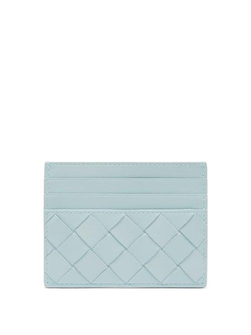Bottega Veneta - Intrecciato Leather Cardholder - Womens - Light Blue