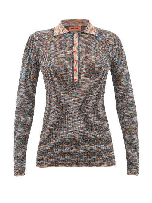 Matchesfashion.com Missoni - Metallic Long-sleeved Striped-knit Polo Shirt - Womens - Black Multi
