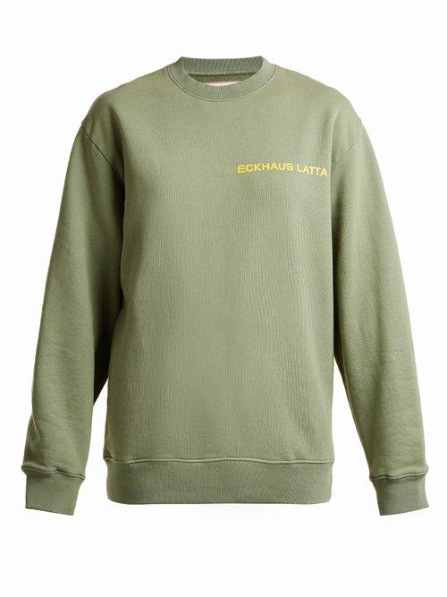 Matchesfashion.com Eckhaus Latta - Round Neck Logo Print Cotton Sweatshirt - Womens - Khaki