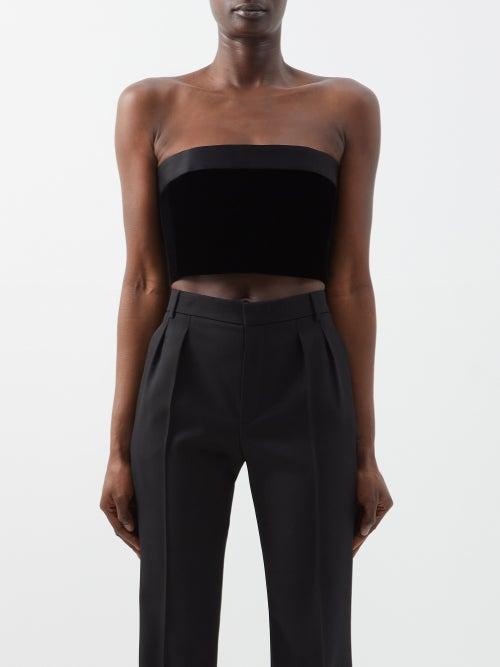 Saint Laurent - Satin-trim Velvet Bandeau Top - Womens - Black