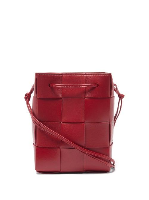 Bottega Veneta - Cassette Medium Intrecciato Leather Bucket Bag - Womens - Dark Red