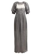 Matchesfashion.com Thierry Colson - Daria Ruffle Trimmed Cotton Blend Maxi Dress - Womens - Grey White