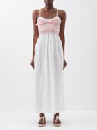 Loretta Caponi - Bianca Smocked Hand-embroidered Cotton Dress - Womens - White