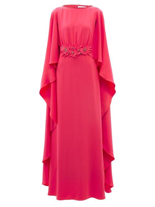 Carolina Herrera - Cape-back Floral-appliqu Crepe Gown - Womens - Pink