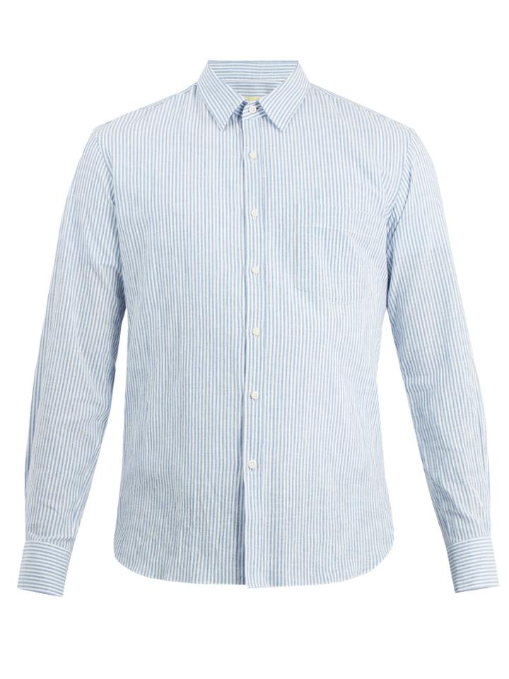 De Bonne Facture Point-collar Striped Cotton-blend Shirt