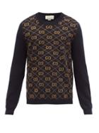 Matchesfashion.com Gucci - Gg-argyle Knitted-wool Sweater - Mens - Navy
