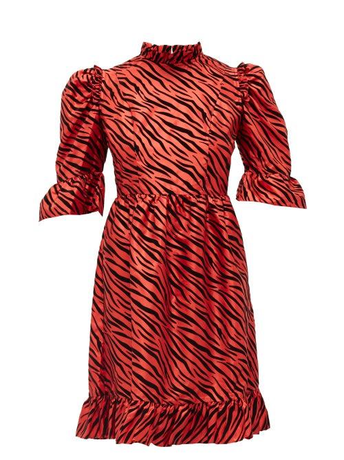 Matchesfashion.com Batsheva - Kate Zebra-flocked Taffeta Mini Dress - Womens - Red