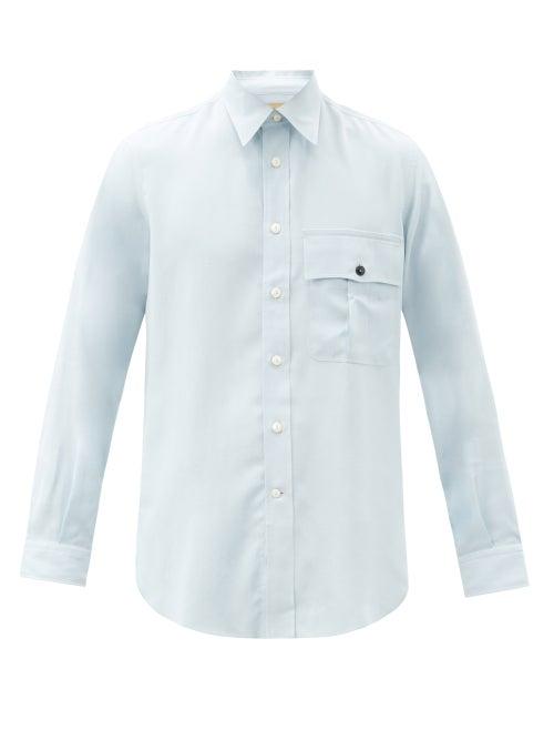 Matchesfashion.com L.e.j - Officer's Flap-pocket Silk-crepe Shirt - Mens - Light Blue