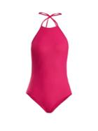 Matchesfashion.com Diane Von Furstenberg - Classic Halterneck Swimsuit - Womens - Pink