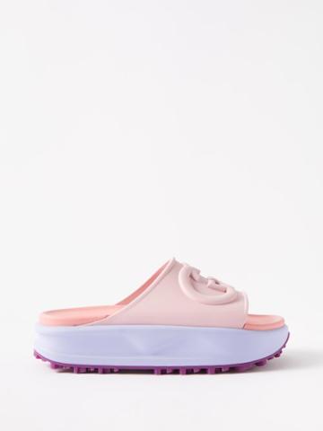 Gucci - Miami Gg-embossed Rubber Platform Slides - Womens - Pink