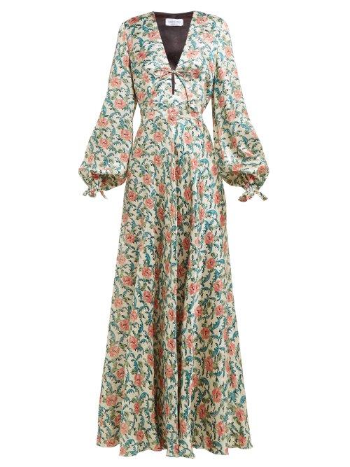 Matchesfashion.com Raquel Diniz - Valentina Floral Print Silk Maxi Dress - Womens - Green Multi