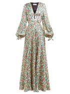 Matchesfashion.com Raquel Diniz - Valentina Floral Print Silk Maxi Dress - Womens - Green Multi