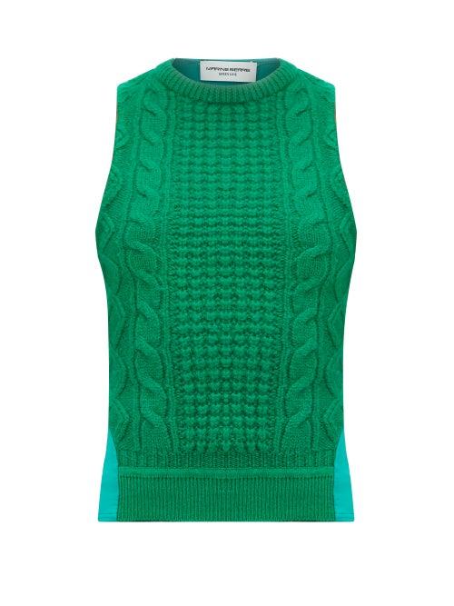 Matchesfashion.com Marine Serre - Cable Knit Wool Panelled Top - Womens - Green