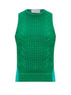 Matchesfashion.com Marine Serre - Cable Knit Wool Panelled Top - Womens - Green