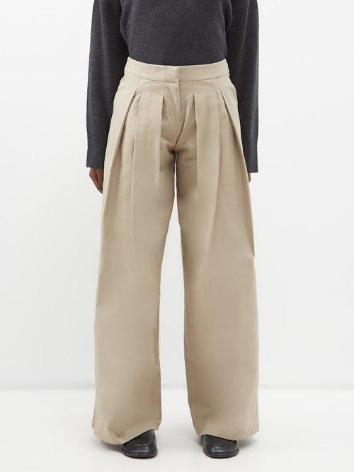 Le Kasha - Rum Pleated Cotton-twill Wide-leg Trousers - Womens - Beige