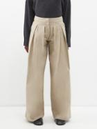 Le Kasha - Rum Pleated Cotton-twill Wide-leg Trousers - Womens - Beige