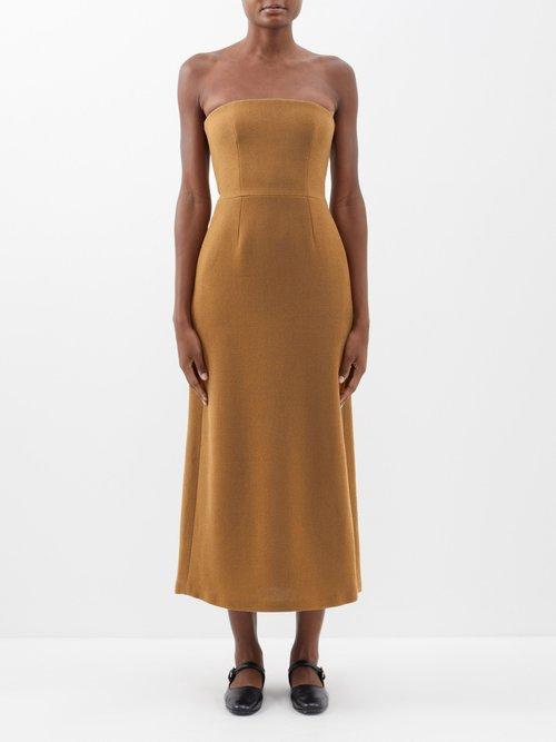 Raey - Organic-wool Crepe Bandeau Midi Dress - Womens - Gold