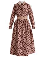 Luisa Beccaria Belted Long-sleeved Floral-jacquard Midi Dress