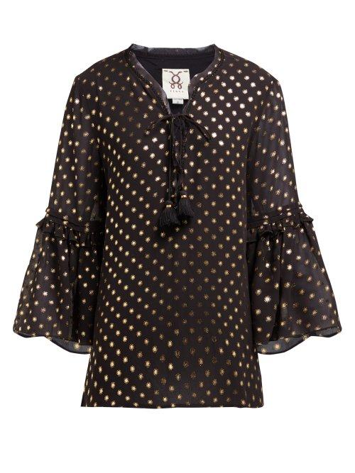 Matchesfashion.com Figue - Poet Foil Print Crepe Blouse - Womens - Black Gold