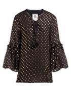 Matchesfashion.com Figue - Poet Foil Print Crepe Blouse - Womens - Black Gold